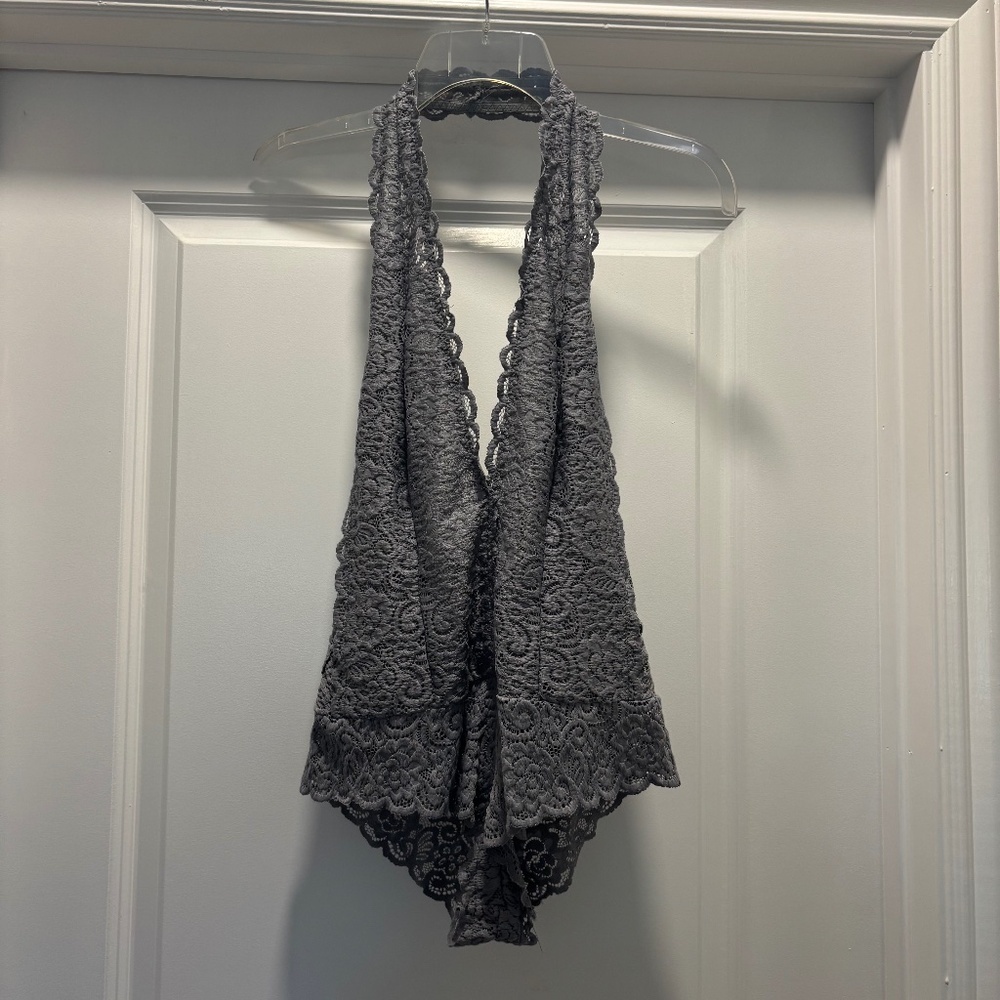 NWT Wishlist Gray Lace Halter Backless Bodysuit
